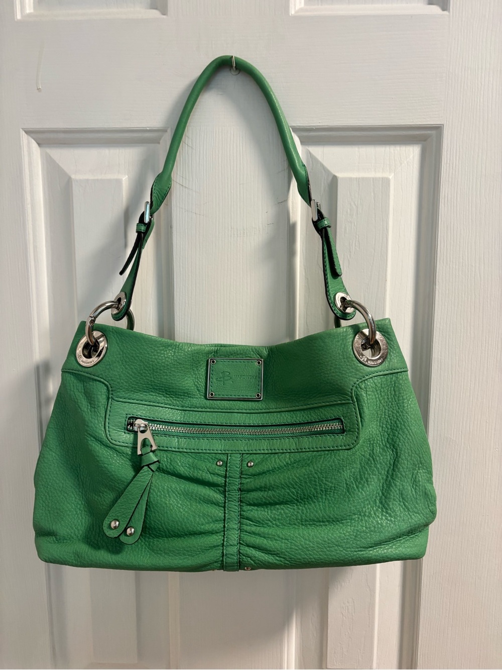B. Makowsky Green Pebbled Leather Hobo Shoulder Bag - Picture 2 of 9